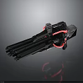 Futuristic Multi Barrel Sci Fi Weapon With Red Glowing Mechanical Accents 3d model