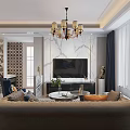 Elegant Modern Living Dining Room Interior With Chandelier Sofa And Marble Wall