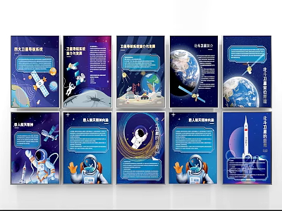 Space Theme Activity Display Wall With Astronauts Rockets Earth And Satellites 3d model