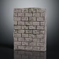 Gray Brick Wall with Green Moss Rough Texture and Neatly Arranged Bricks on Dark Reflective Surface