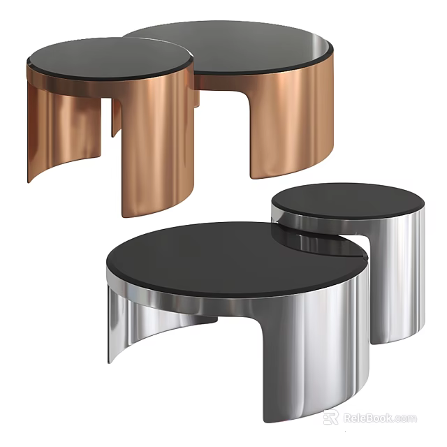 Modern Round Dining Table With Black Tabletop And Copper Silver Legs 3d model