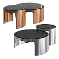 Modern Round Dining Table With Black Tabletop And Copper Silver Legs 3d model
