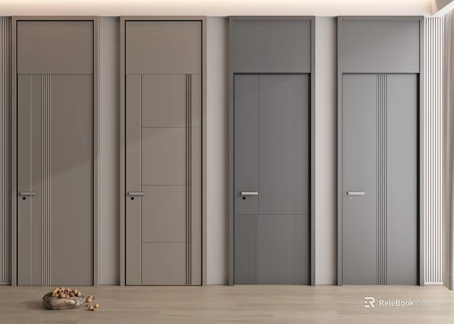 Modern Interior Hinged Doors With Sleek Panel Designs And Various Color Tones 3d model