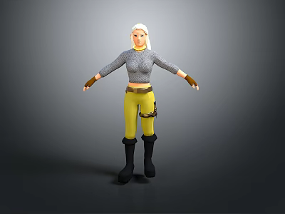 3D Character Model Design With Gray Sweater Yellow Pants Black Boots And Gloves 3d model