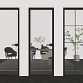 Contemporary Hinged Doors With Various Glass Patterns And Black Frames In Modern Interior
