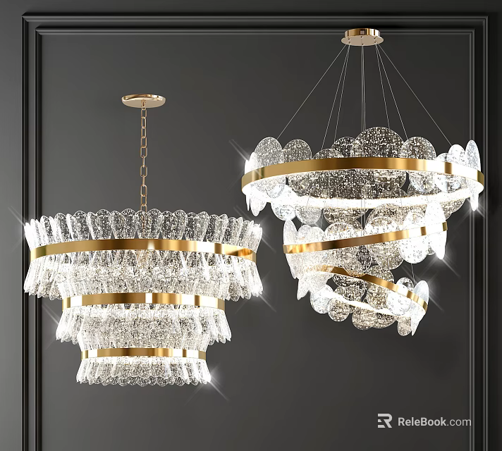 Modern Luxury Crystal Chandelier With Gold Metal Accents And Transparent Layered Design 3d model 