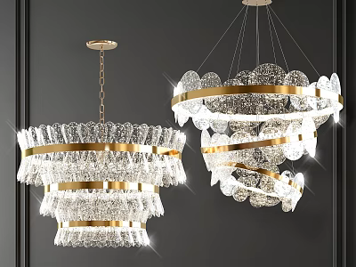 Modern Luxury Crystal Chandelier With Gold Metal Accents And Transparent Layered Design 3d model
