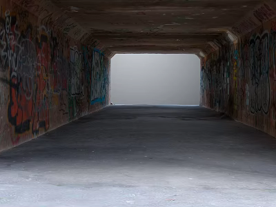 Long Urban Tunnel With Graffiti Covered Walls And Concrete Floor 3d model