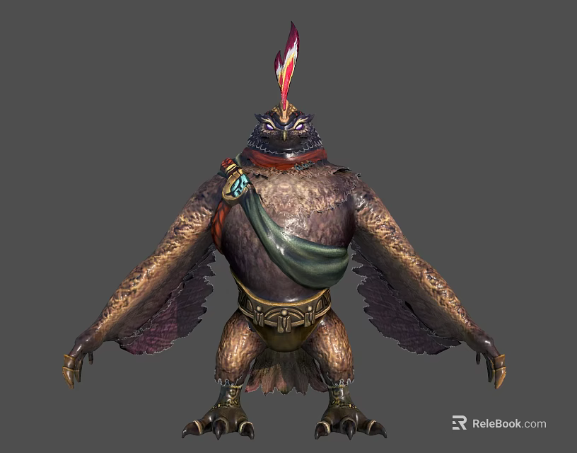 Mystical Eagle headed Humanoid Character With Feathered Wings Decorative Sash And Ornate Belt 3d model 