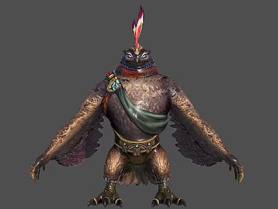 Mystical Eagle headed Humanoid Character With Feathered Wings Decorative Sash And Ornate Belt 3d model