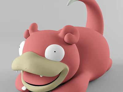 Cute Pink Cartoon Plush Toy With Big Eyes Smiling Mouth And Tail 3d model