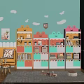 Colorful Cartoon Frog Shaped Bookcases With Books Decorations And Cloud Wall Decor In Kids Room