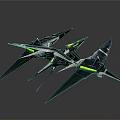 Space And Aerospace Dark Colored Spaceships With Green Lines In Flying Formation