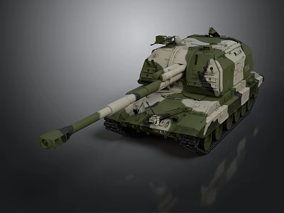 Military Camouflage Armored Tank With Long Cannon And Tracks Design 3d model