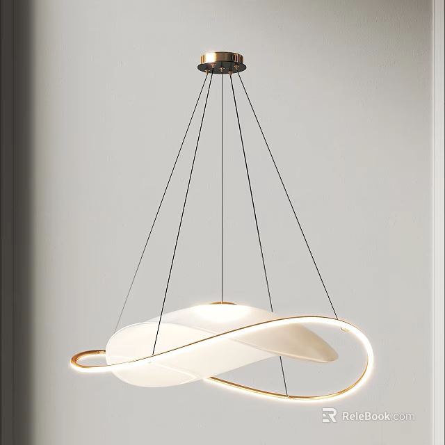 Modern Pendant Chandelier With White Curved Design And Gold Metal Hanging Frame 3d model 