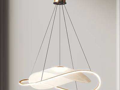Modern Pendant Chandelier With White Curved Design And Gold Metal Hanging Frame 3d model