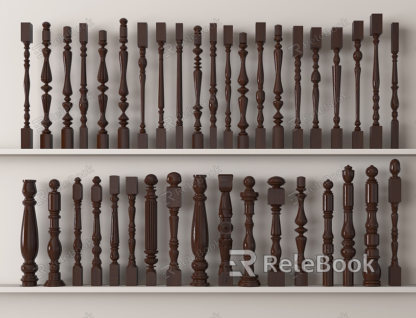 European Stair Handrail Solid Wood Guardrail Fence Guardrail Column model