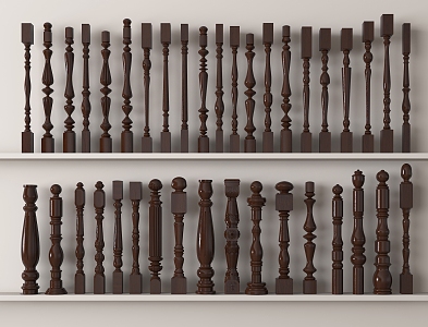 European Stair Handrail Solid Wood Guardrail Fence Guardrail Column 3d model