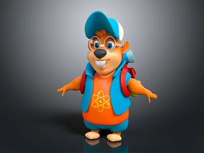 Friendly Cartoon Game Movie Character With Blue Cap Glasses Orange Shirt Blue Vest Red Backpack 3d model