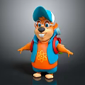 Friendly Cartoon Game Movie Character With Blue Cap Glasses Orange Shirt Blue Vest Red Backpack