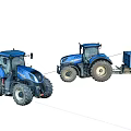 Two Blue Functional Tractors With Trailers For Agricultural Hauling Tasks 3d model