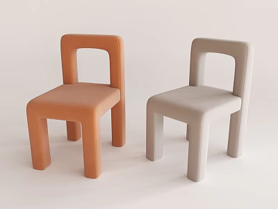 Stylish Minimalist Single Chair In Orange And Gray With Curved Back And Square Seat 3d model