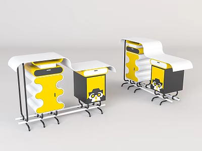 Modern Entryway Cabinet and Side Cabinet With Yellow Black Storage and Rolling Design 3d model