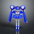 Robot Character Design With Blue White Body Large Mechanical Arms Purple Head And Red Chest