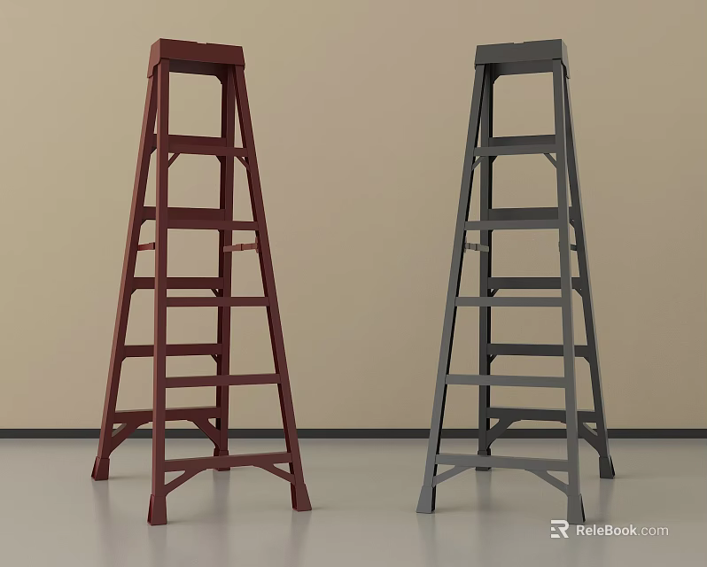 Two Red And Gray A Frame Ladders In Light Indoor Setting 3d model