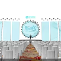 Modern Tech Stage With Circular Screen Green Lighting Effects Stepped Platform And Person Standing Center