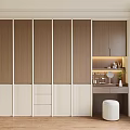 Modern Wooden Wardrobe With Brown White Panels Drawers And Vanity Area