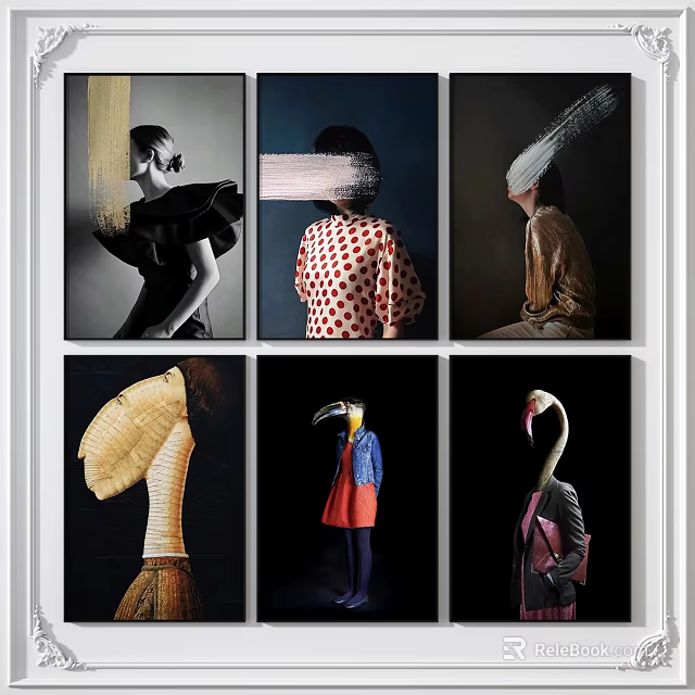 Creative Art Collage Collection Featuring Stylish Figures And Animal Elements 3d model