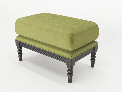 Green Upholstered Ottoman with Black Wooden Legs Modern Simple Design for Living Room 3d model
