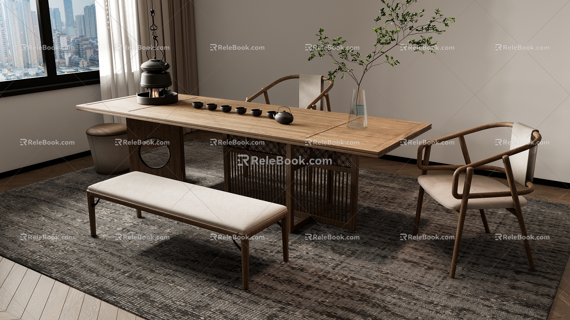 New Chinese Tea Table and Chair Combination Tea Table Tea Table 3d model