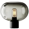 Modern Table Lamp with Spherical Glass Shade and Vintage Filament Bulb on Black Base