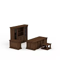 Sturdy Wooden Office Furniture Setup With Desk Bookcase And Side Table