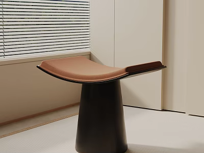 Modern Minimalist Side Table With Brown Leather Top And Black Cylindrical Base 3d model