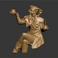 Golden Game Movie Character Statue in Sitting Pose Holding Objects with Hands