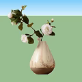 Bonsai Plant With White Flowers And Green Leaves In Wood Grain Vase For Indoor Decor