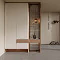 Zen Style Entryway Design With Wooden Cabinets Lantern Light And Lattice Screen 3d model
