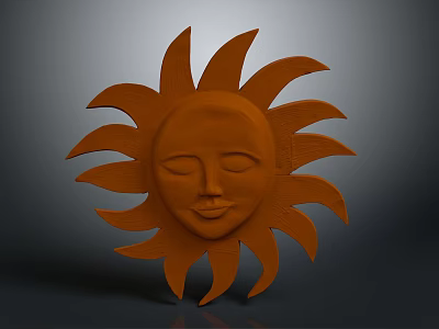 Orange Sun Themed Game Movie Character With Smiling Face Closed Eyes And Radiant Rays 3d model