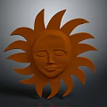 Orange Sun Themed Game Movie Character With Smiling Face Closed Eyes And Radiant Rays