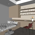 Light Wood Tatami Bedroom Interior With Bookshelves Desk And Table Lamp