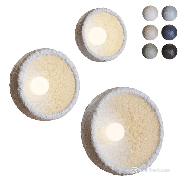 Illuminated Round Wall Lamps With Fabric Shade And White Trim Multiple Color Options 3d model 
