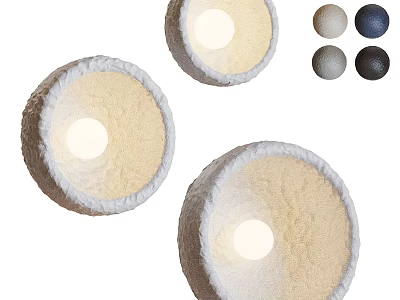 Illuminated Round Wall Lamps With Fabric Shade And White Trim Multiple Color Options 3d model