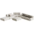 Modern Modular Fabric Sofa Set With Sectional Ottoman And Decorative Cushions 3d model