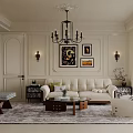 Modern Living Dining Room Interior With Chandelier Sofa Coffee Table And Plant