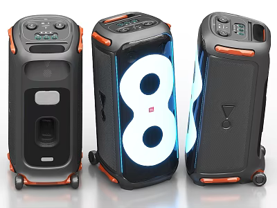 Three Modern Portable Speakers With LED Lights And Rolling Wheels Design 3d model