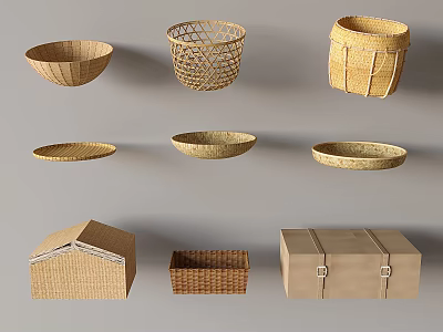 Woven Storage Baskets In Various Styles And Sizes For Home Organization And Decor 3d model