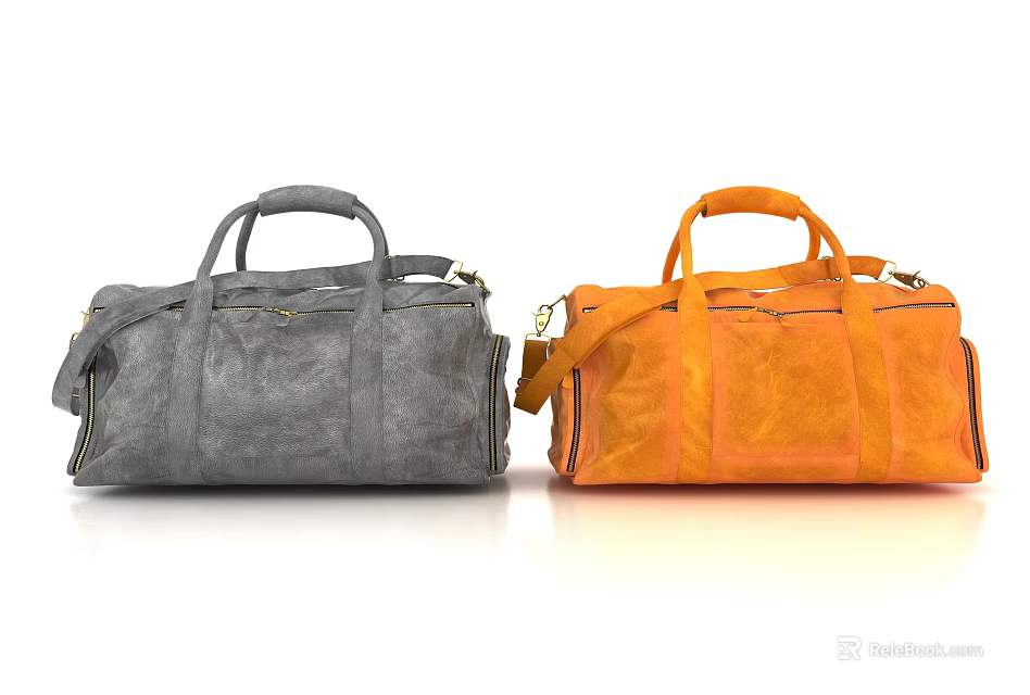 Stylish Gray and Orange Duffel Bags Handheld Travel Luggage with Durable Handles 3d model 